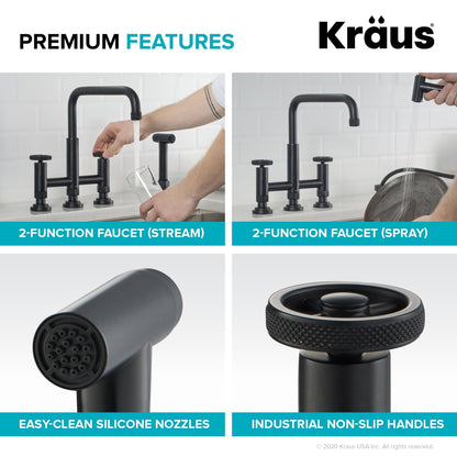 KRAUS Urbix Bridge Kitchen Faucet with Side Sprayer in Matte Black - KPF-3125MB