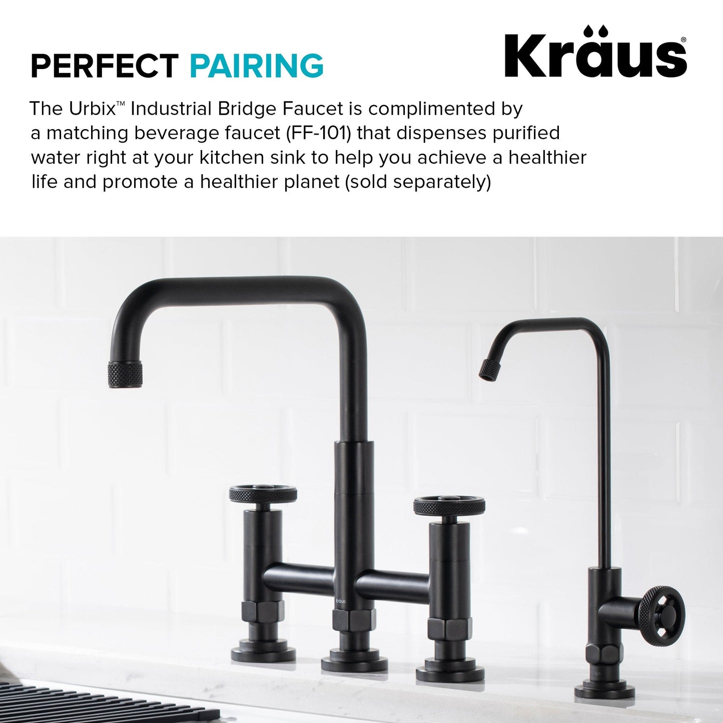 KRAUS Urbix Bridge Kitchen Faucet with Side Sprayer in Matte Black - KPF-3125MB