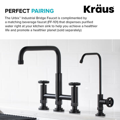 KRAUS Urbix Bridge Kitchen Faucet with Side Sprayer in Matte Black - KPF-3125MB