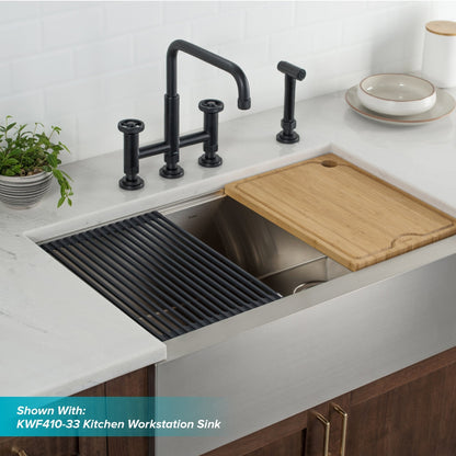 KRAUS Urbix Bridge Kitchen Faucet with Side Sprayer in Matte Black - KPF-3125MB