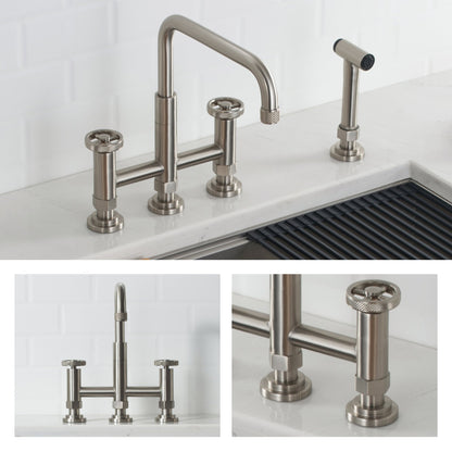 KRAUS Urbix Bridge Kitchen Faucet with Side Sprayer in Spot Free Stainless Steel - KPF-3125SFS