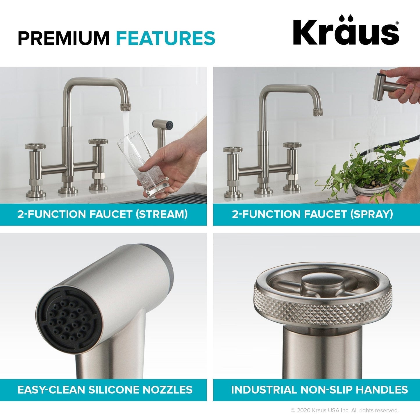 KRAUS Urbix Bridge Kitchen Faucet with Side Sprayer in Spot Free Stainless Steel - KPF-3125SFS