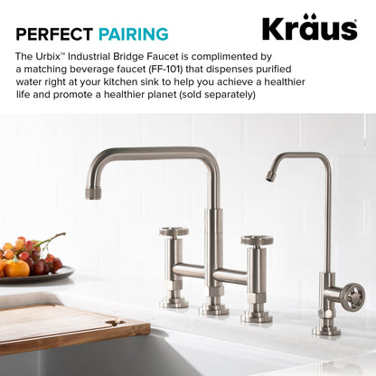 KRAUS Urbix Bridge Kitchen Faucet with Side Sprayer in Spot Free Stainless Steel - KPF-3125SFS