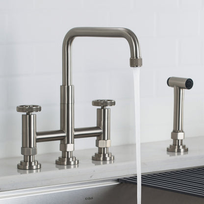 KRAUS Urbix Bridge Kitchen Faucet with Side Sprayer in Spot Free Stainless Steel - KPF-3125SFS