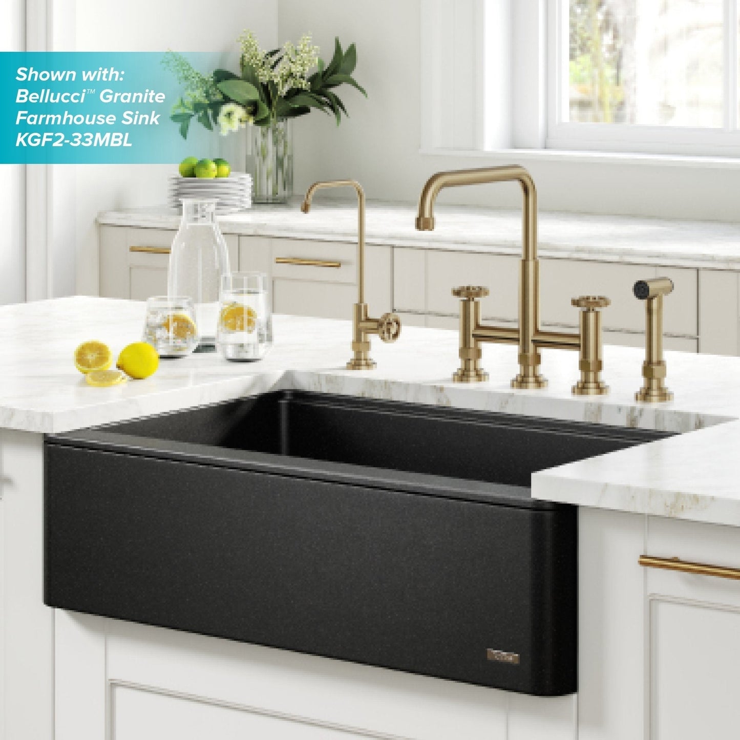 KRAUS Urbix Industrial Bridge Kitchen Faucet & Water Filter Faucet in Brushed Gold - KPF-3125-FF-101BG