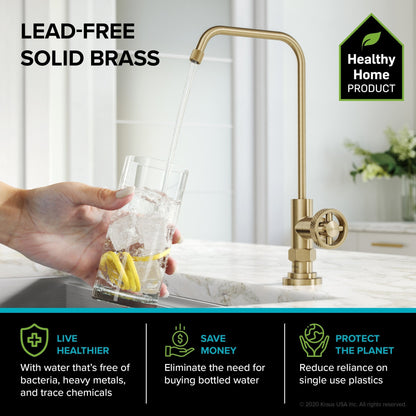 KRAUS Urbix Industrial Bridge Kitchen Faucet & Water Filter Faucet in Brushed Gold - KPF-3125-FF-101BG