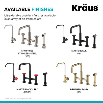 KRAUS Urbix Industrial Bridge Kitchen Faucet & Water Filter Faucet in Brushed Gold - KPF-3125-FF-101BG