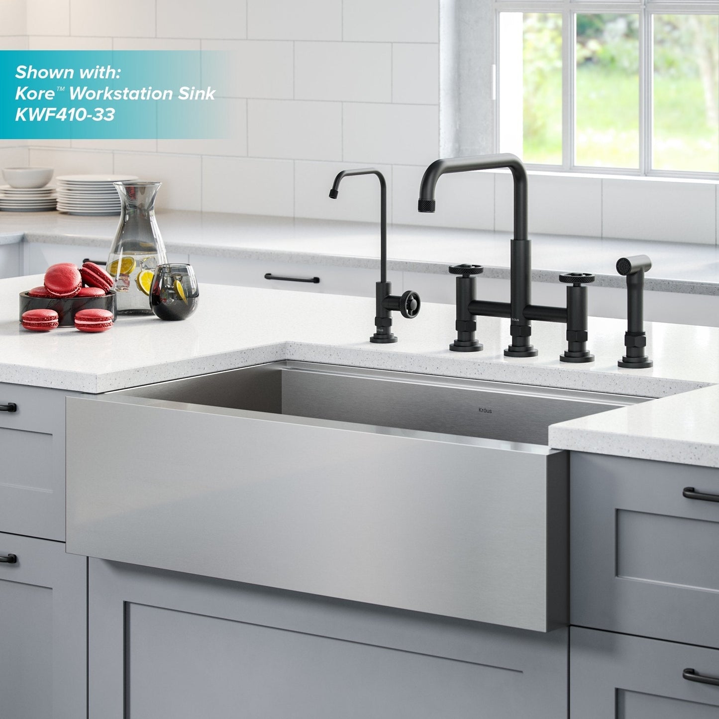 KRAUS Urbix Industrial Bridge Kitchen Faucet & Water Filter Faucet in Matte Black - KPF-3125-FF-101MB