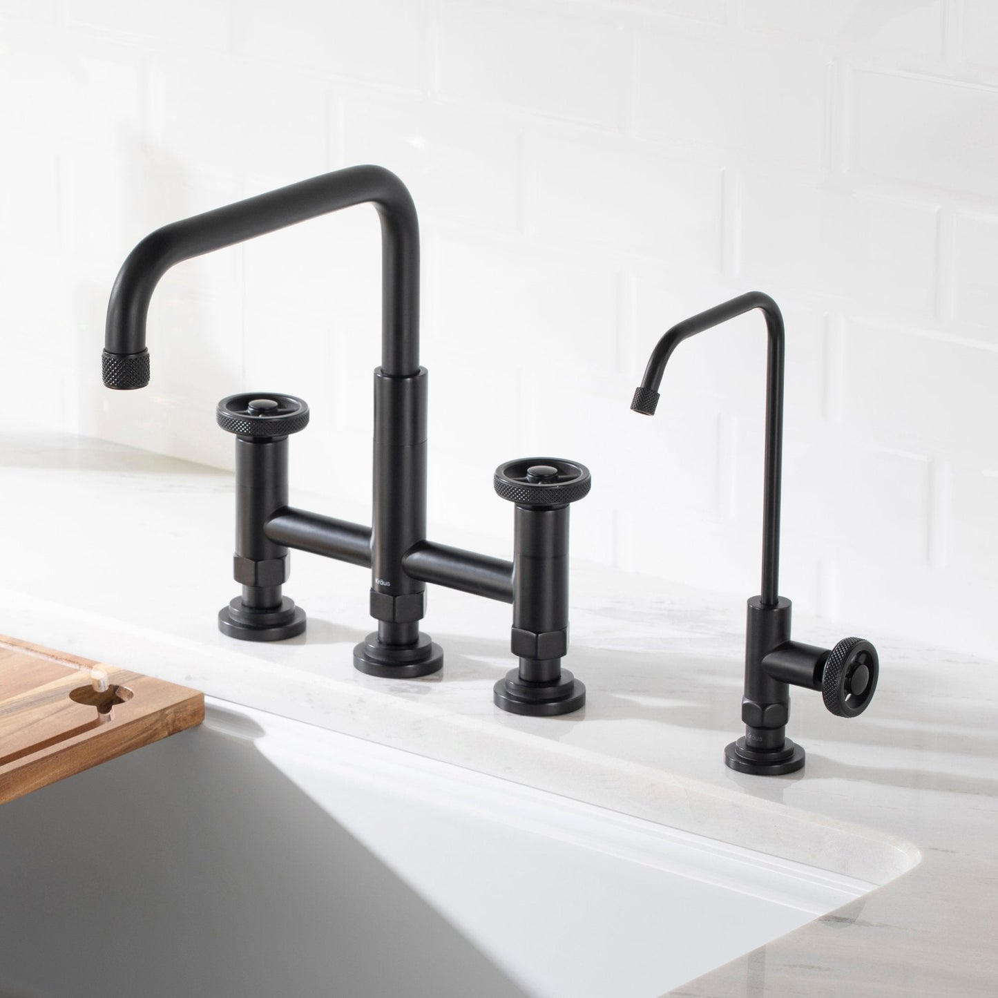 KRAUS Urbix Industrial Bridge Kitchen Faucet & Water Filter Faucet in Matte Black - KPF-3125-FF-101MB