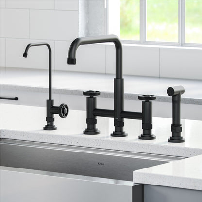 KRAUS Urbix Industrial Bridge Kitchen Faucet & Water Filter Faucet in Matte Black - KPF-3125-FF-101MB