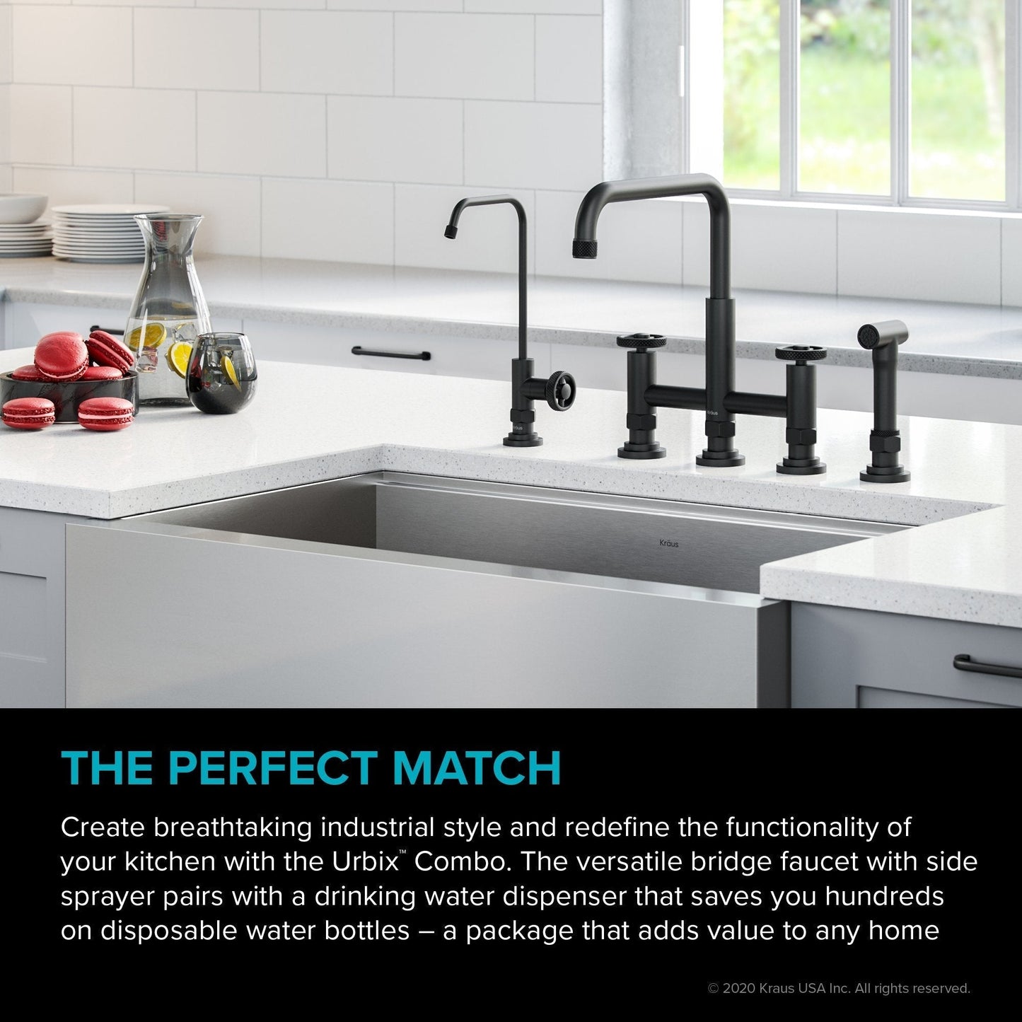 KRAUS Urbix Industrial Bridge Kitchen Faucet & Water Filter Faucet in Matte Black - KPF-3125-FF-101MB