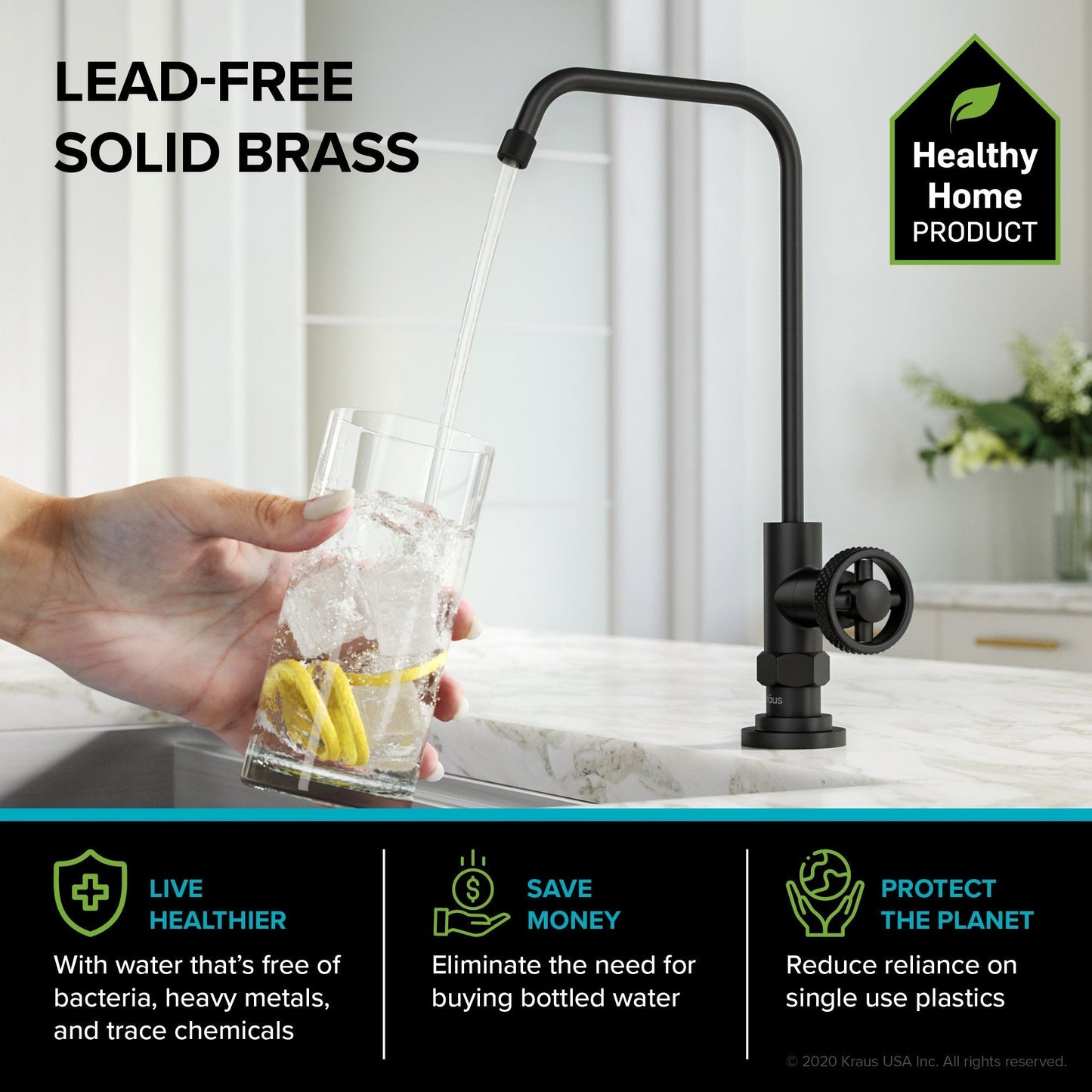 KRAUS Urbix Industrial Bridge Kitchen Faucet & Water Filter Faucet in Matte Black - KPF-3125-FF-101MB