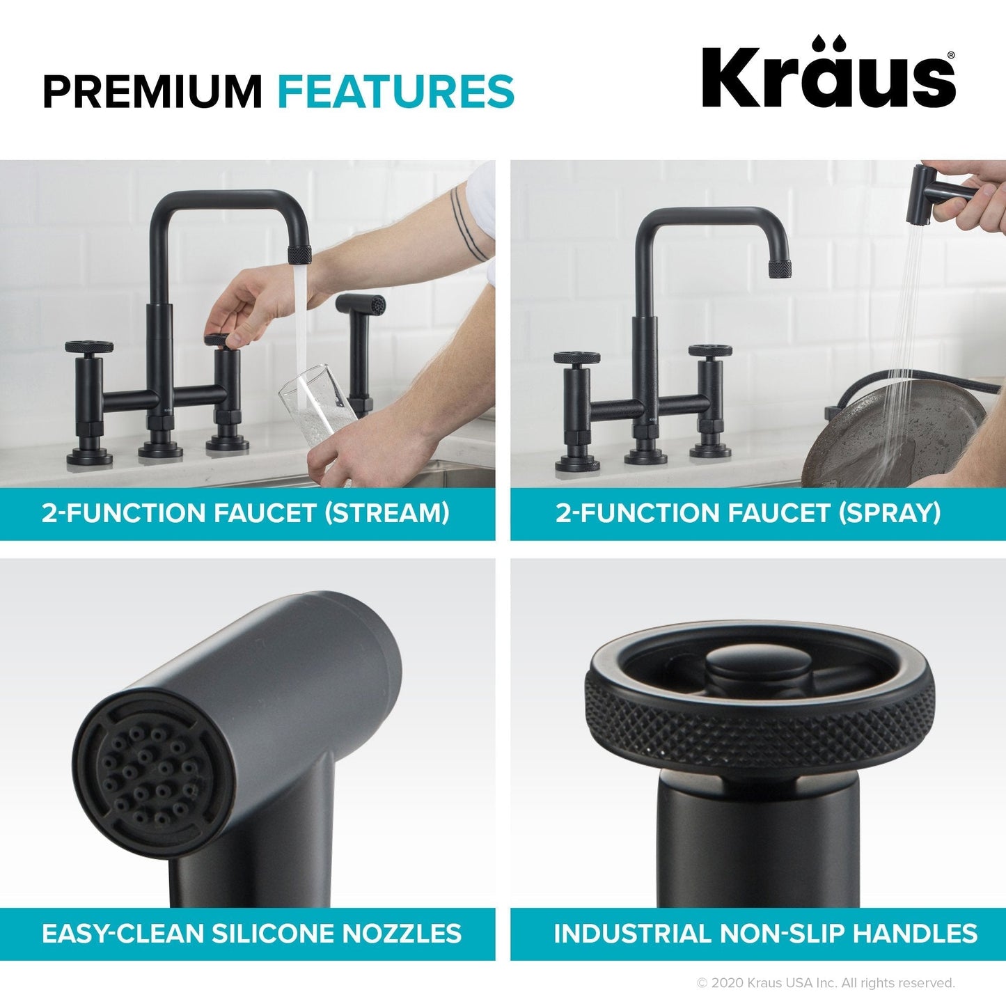 KRAUS Urbix Industrial Bridge Kitchen Faucet & Water Filter Faucet in Matte Black - KPF-3125-FF-101MB