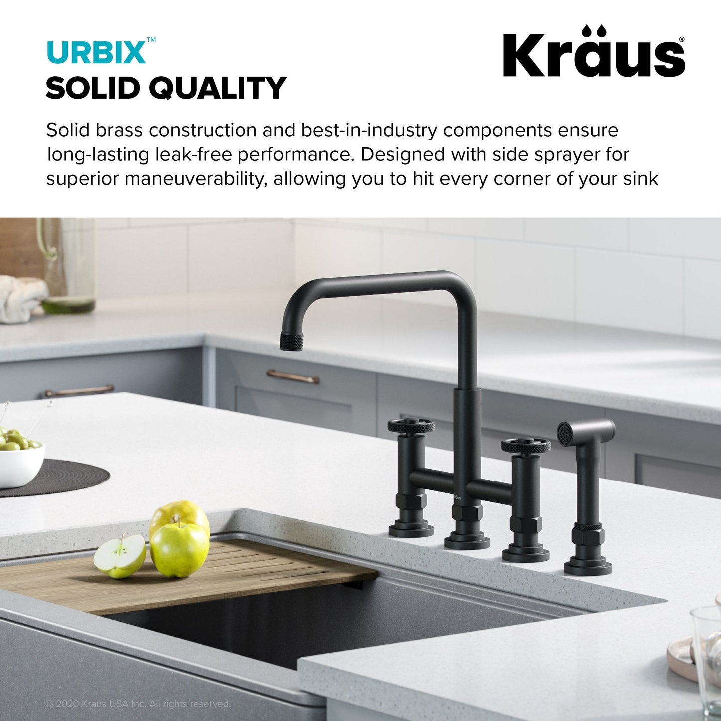 KRAUS Urbix Industrial Bridge Kitchen Faucet & Water Filter Faucet in Matte Black - KPF-3125-FF-101MB