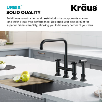 KRAUS Urbix Industrial Bridge Kitchen Faucet & Water Filter Faucet in Matte Black - KPF-3125-FF-101MB