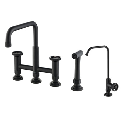 KRAUS Urbix Industrial Bridge Kitchen Faucet & Water Filter Faucet in Matte Black - KPF-3125-FF-101MB