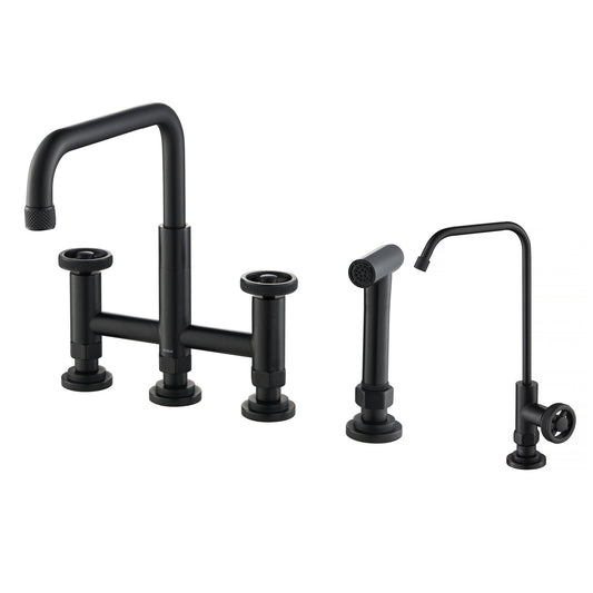 KRAUS Urbix Industrial Bridge Kitchen Faucet & Water Filter Faucet in Matte Black - KPF-3125-FF-101MB