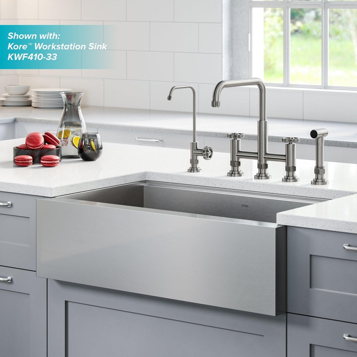KRAUS Urbix Industrial Bridge Kitchen Faucet & Water Filter Faucet in Spot Free Stainless Steel - KPF-3125-FF-101SFS - 499.95