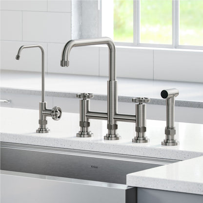 KRAUS Urbix Industrial Bridge Kitchen Faucet & Water Filter Faucet in Spot Free Stainless Steel - KPF-3125-FF-101SFS - 499.95