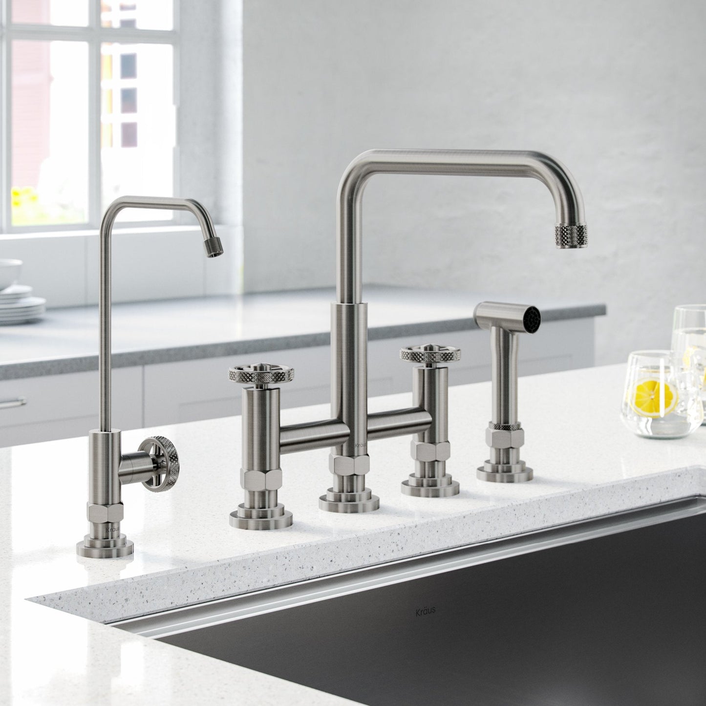 KRAUS Urbix Industrial Bridge Kitchen Faucet & Water Filter Faucet in Spot Free Stainless Steel - KPF-3125-FF-101SFS - 499.95