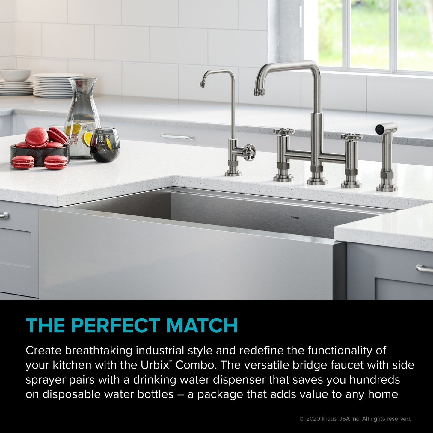 KRAUS Urbix Industrial Bridge Kitchen Faucet & Water Filter Faucet in Spot Free Stainless Steel - KPF-3125-FF-101SFS - 499.95