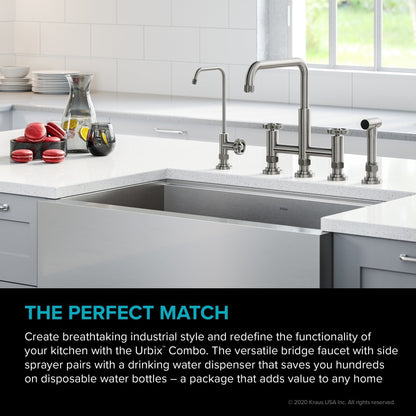KRAUS Urbix Industrial Bridge Kitchen Faucet & Water Filter Faucet in Spot Free Stainless Steel - KPF-3125-FF-101SFS - 499.95