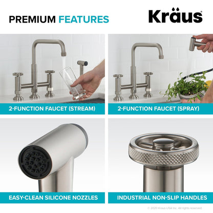 KRAUS Urbix Industrial Bridge Kitchen Faucet & Water Filter Faucet in Spot Free Stainless Steel - KPF-3125-FF-101SFS - 499.95