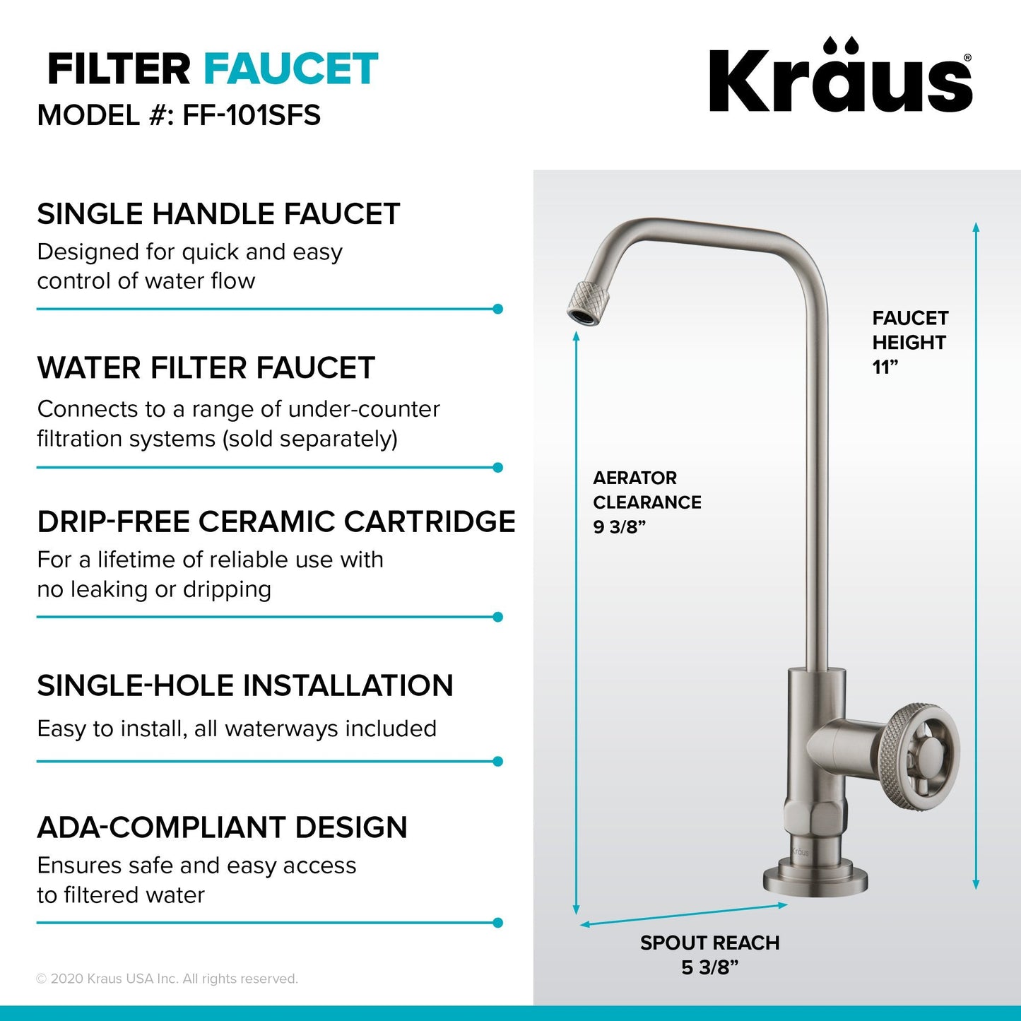KRAUS Urbix Industrial Bridge Kitchen Faucet & Water Filter Faucet in Spot Free Stainless Steel - KPF-3125-FF-101SFS - 499.95