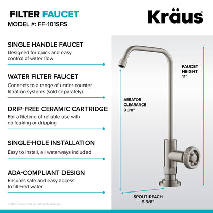 KRAUS Urbix Industrial Bridge Kitchen Faucet & Water Filter Faucet in Spot Free Stainless Steel - KPF-3125-FF-101SFS - 499.95