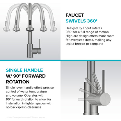 KRAUS Sensor Touchless Single Handle Pull Down Kitchen Faucet in Spot-Free Brushed Brass - KSF-1616BB