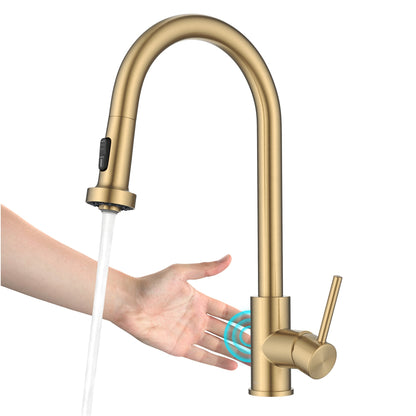 KRAUS Sensor Touchless Single Handle Pull Down Kitchen Faucet in Spot-Free Brushed Brass - KSF-1616BB