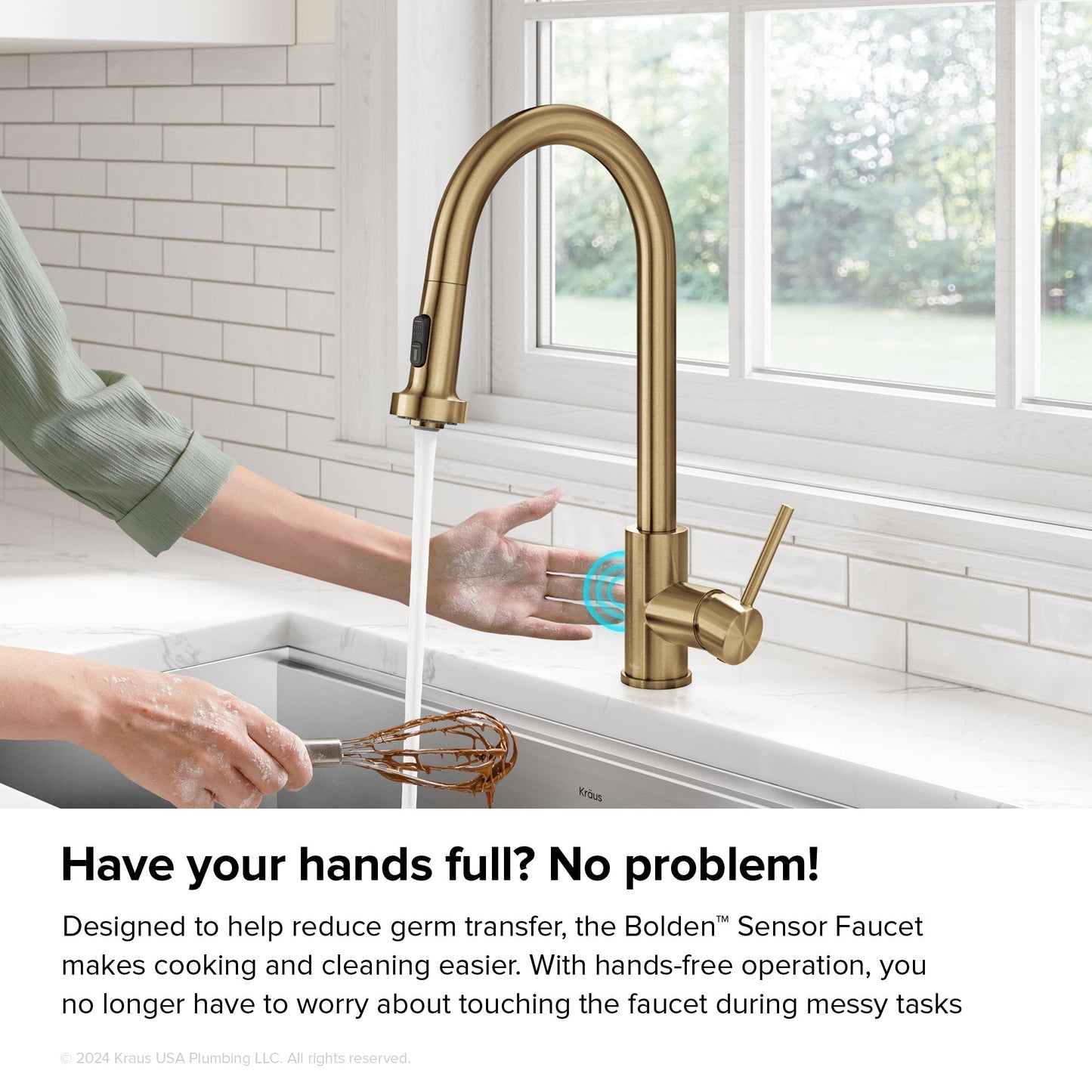 KRAUS Sensor Touchless Single Handle Pull Down Kitchen Faucet in Spot-Free Brushed Brass - KSF-1616BB
