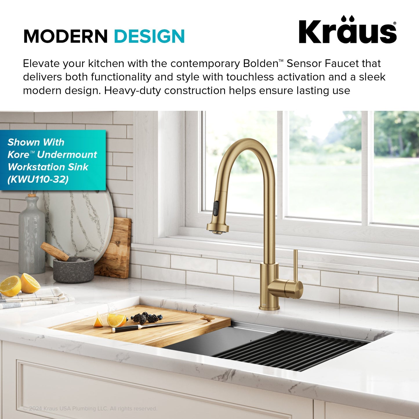 KRAUS Sensor Touchless Single Handle Pull Down Kitchen Faucet in Spot-Free Brushed Brass - KSF-1616BB