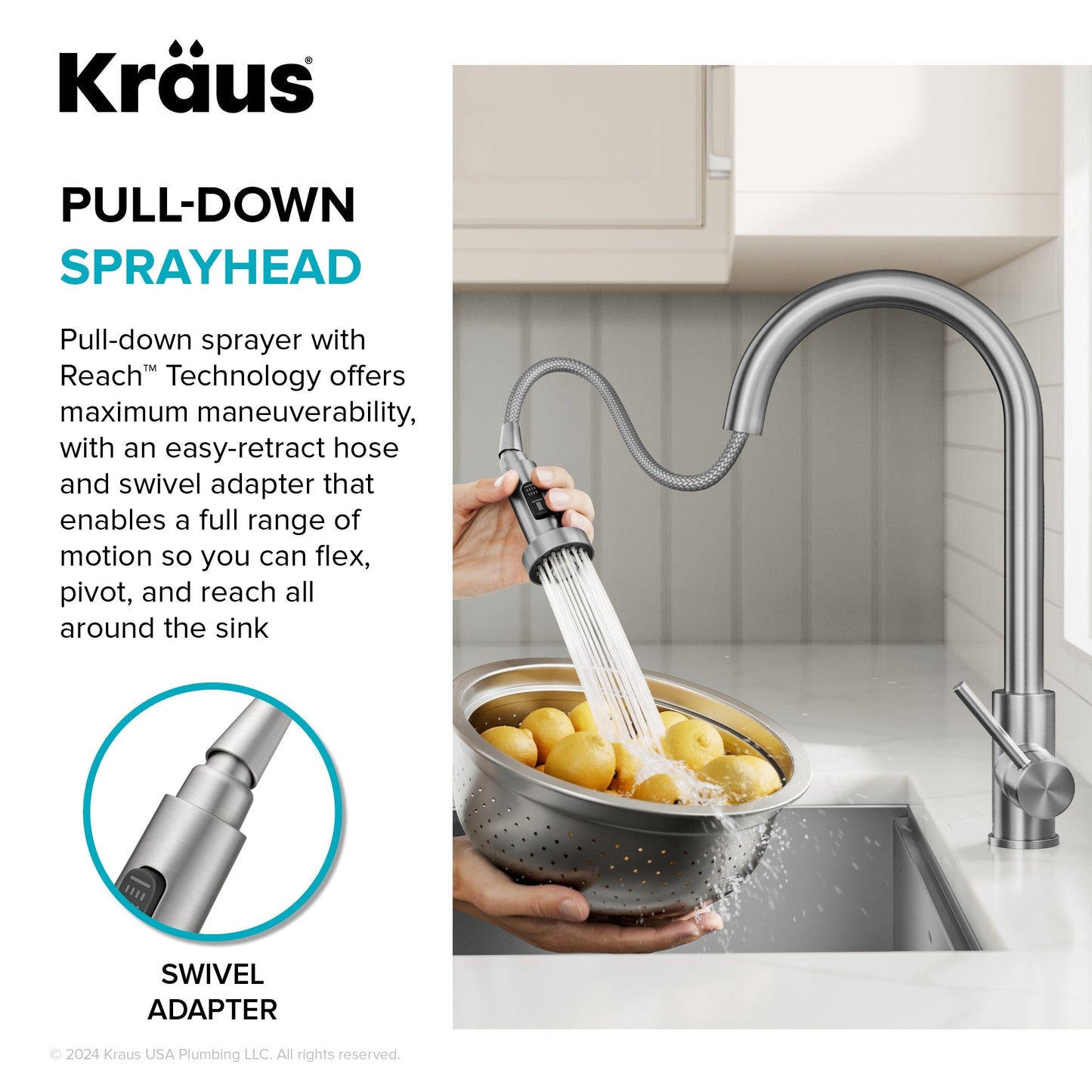 KRAUS Sensor Touchless Single Handle Pull Down Kitchen Faucet in Spot-Free Brushed Brass - KSF-1616BB