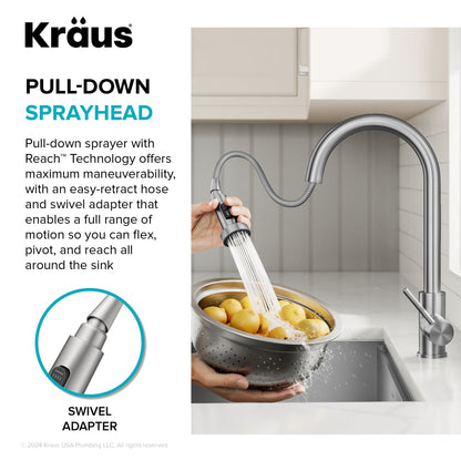 KRAUS Sensor Touchless Single Handle Pull Down Kitchen Faucet in Spot-Free Brushed Brass - KSF-1616BB