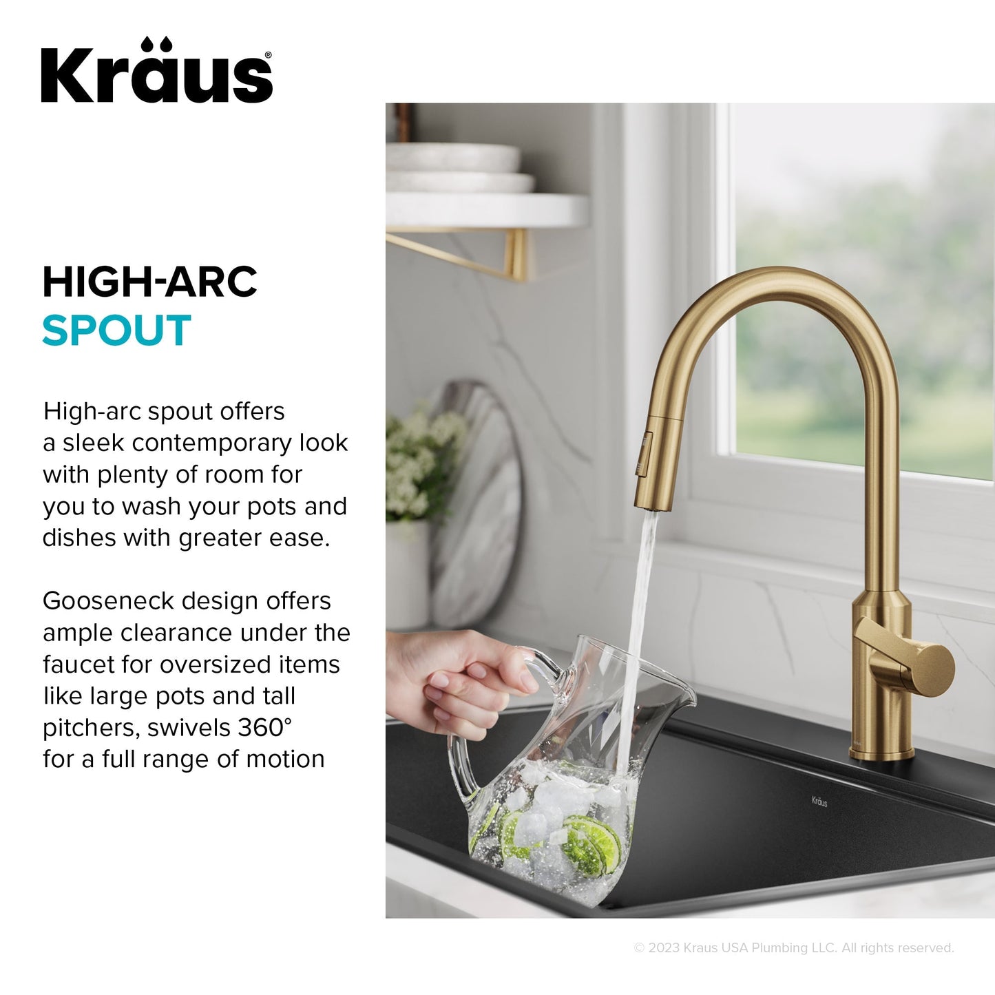 KRAUS Oletto Touchless Pull-Down Kitchen Faucet in Brushed Brass - KSF-2830BB
