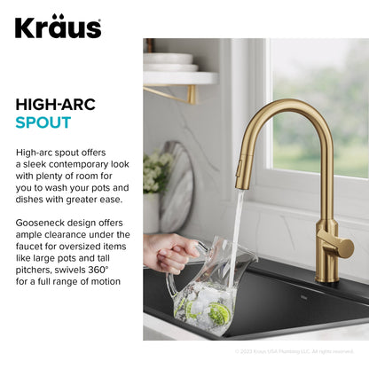 KRAUS Oletto Touchless Pull-Down Kitchen Faucet in Brushed Brass - KSF-2830BB