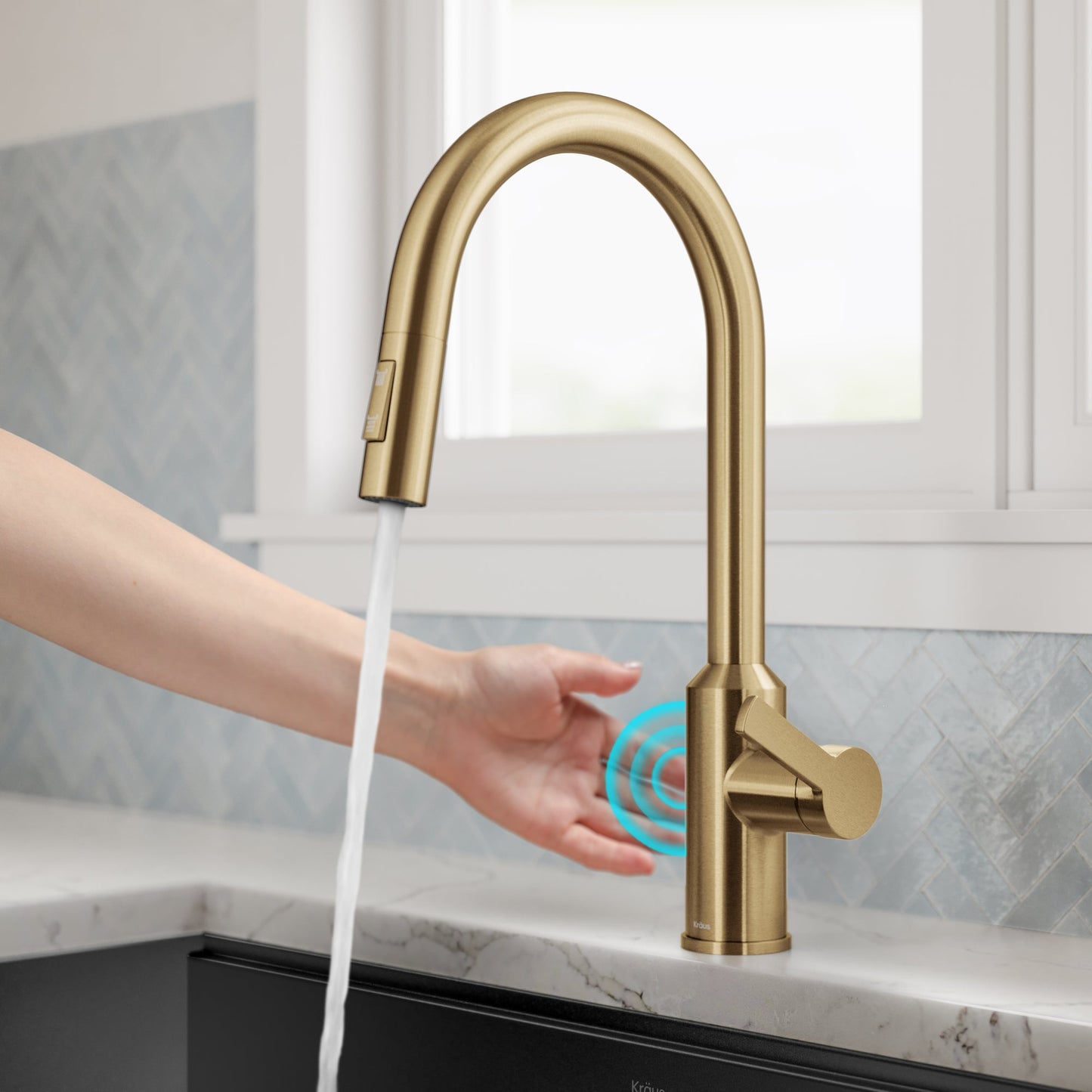 KRAUS Oletto Touchless Pull-Down Kitchen Faucet in Brushed Brass - KSF-2830BB