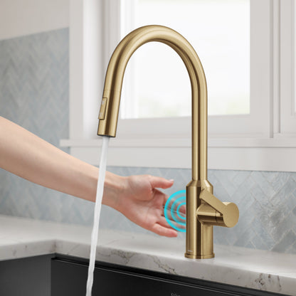 KRAUS Oletto Touchless Pull-Down Kitchen Faucet in Brushed Brass - KSF-2830BB