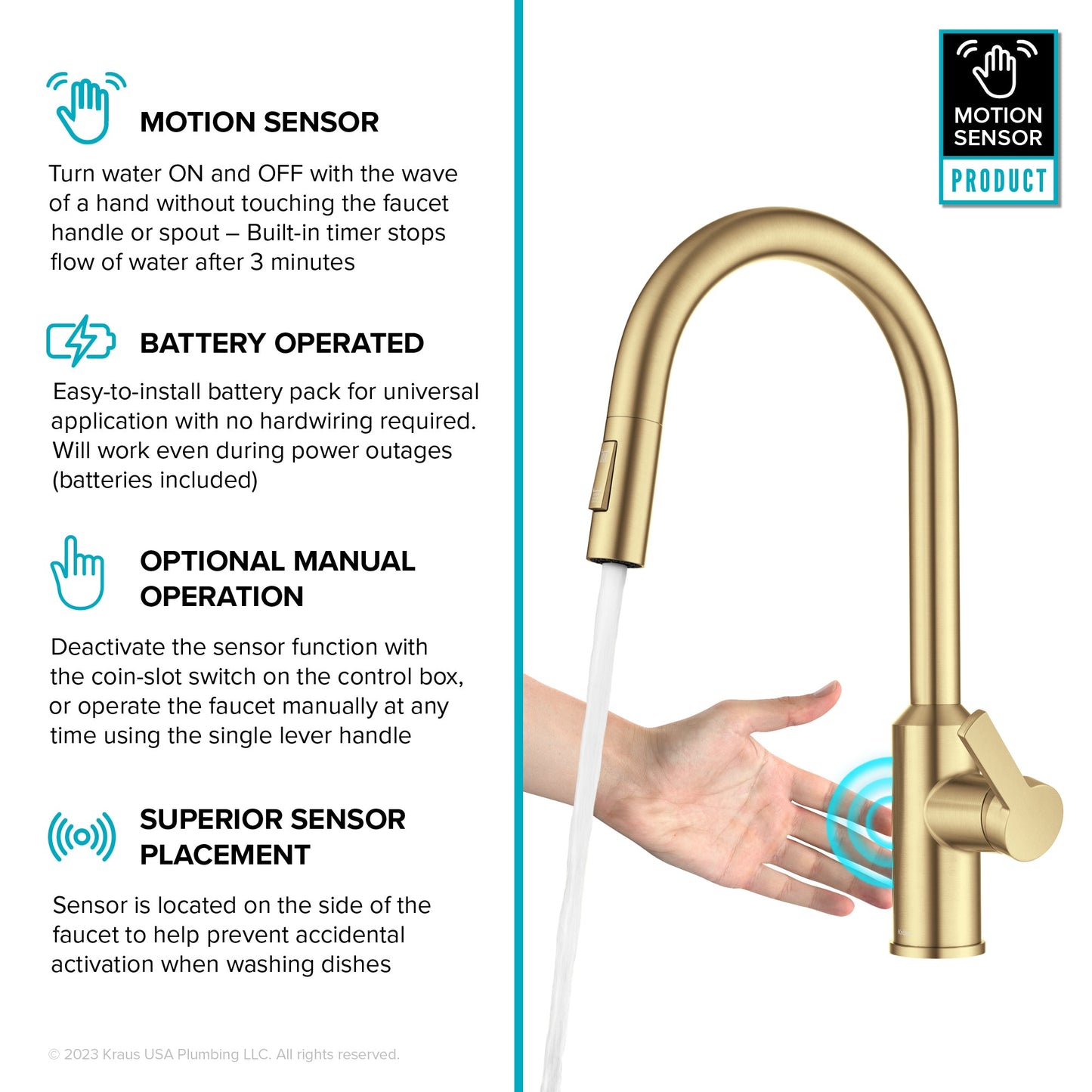 KRAUS Oletto Touchless Pull-Down Kitchen Faucet in Brushed Brass - KSF-2830BB