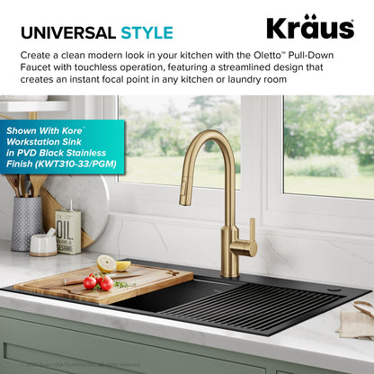 KRAUS Oletto Touchless Pull-Down Kitchen Faucet in Brushed Brass - KSF-2830BB
