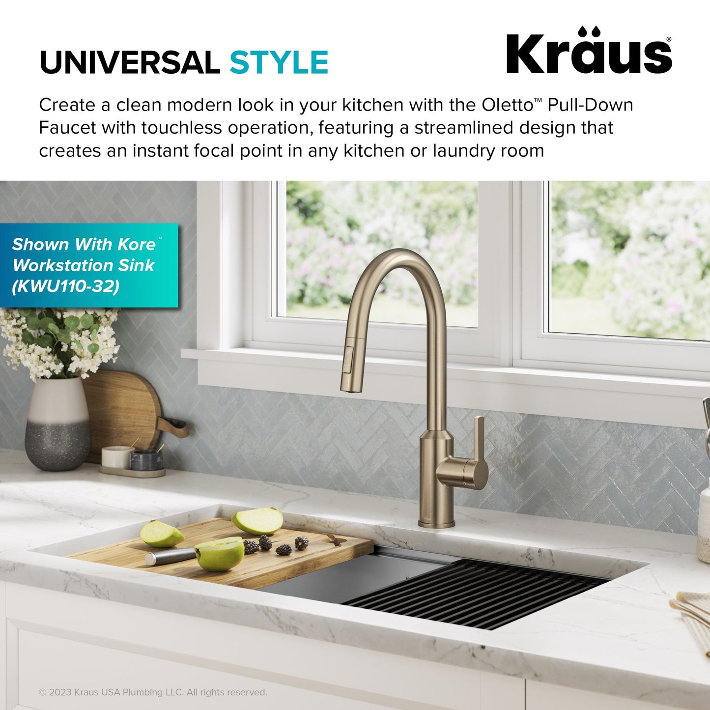 KRAUS Oletto Touchless Pull-Down Kitchen Faucet in Spot-Free Antique Champagne Bronze - KSF-2830SFACB