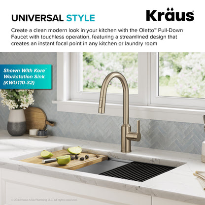 KRAUS Oletto Touchless Pull-Down Kitchen Faucet in Spot-Free Antique Champagne Bronze - KSF-2830SFACB