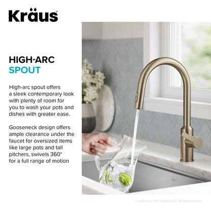 KRAUS Oletto Touchless Pull-Down Kitchen Faucet in Spot-Free Antique Champagne Bronze - KSF-2830SFACB