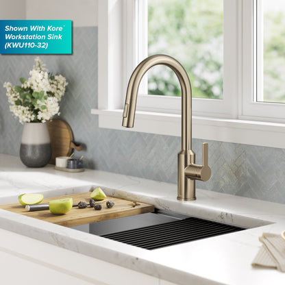 KRAUS Oletto Touchless Pull-Down Kitchen Faucet in Spot-Free Antique Champagne Bronze - KSF-2830SFACB