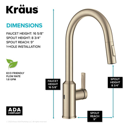 KRAUS Oletto Touchless Pull-Down Kitchen Faucet in Spot-Free Antique Champagne Bronze - KSF-2830SFACB