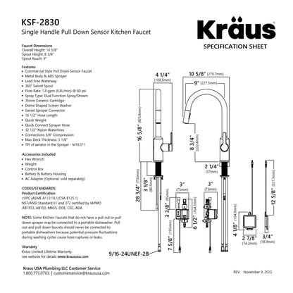 KRAUS Oletto Touchless Pull-Down Kitchen Faucet in Brushed Brass - KSF-2830BB