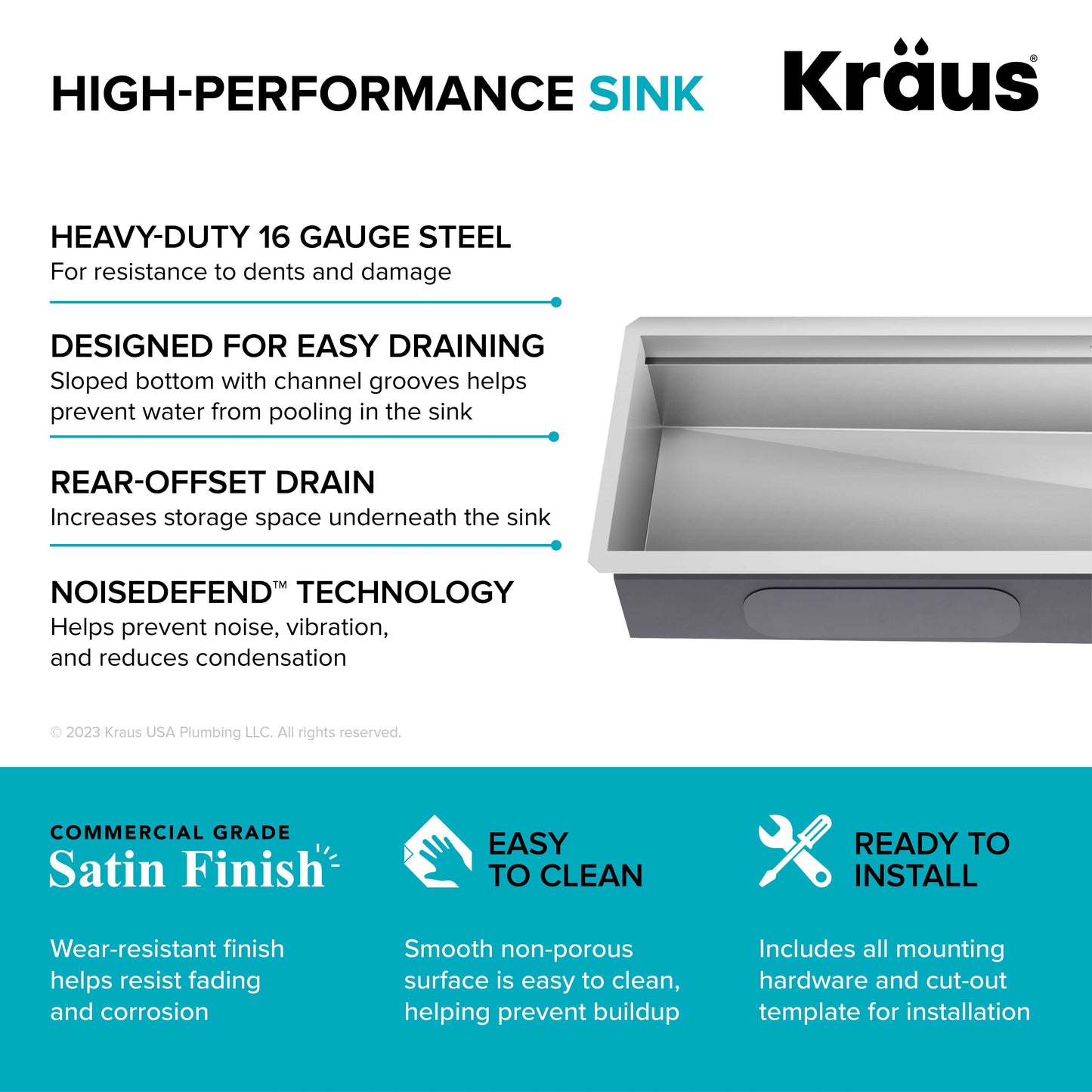 KRAUS Kore Dual Tier 57" Undermount Workstation 16 Gauge Single Bowl Kitchen Sink - KWU210-57
