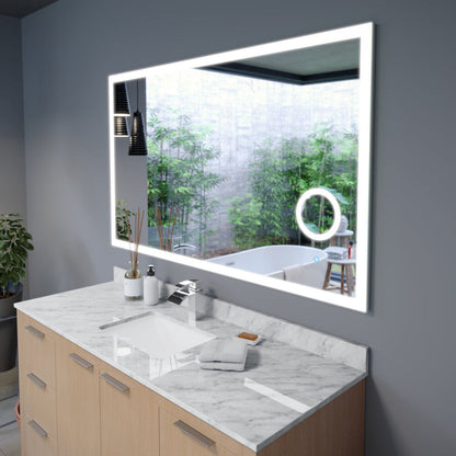 Arpella - Moderna 60x36 inch LED Mirror with built in 3x Magnifying Mirror, Memory Dimmer and Defogger - LEDBM6036