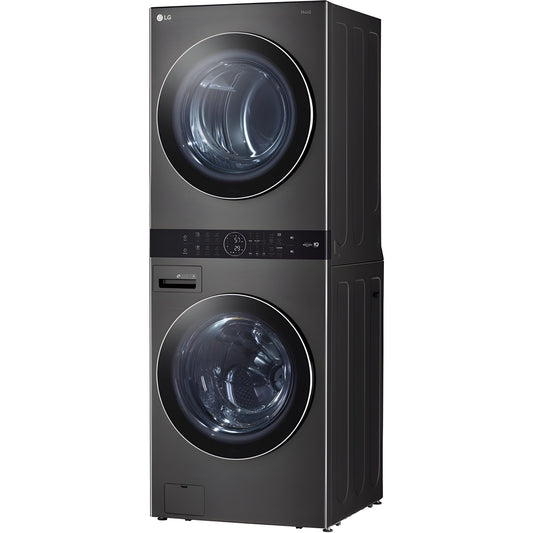LG Single Unit Electric WashTower with Center Control in Black Steel (WKEX200HBA)